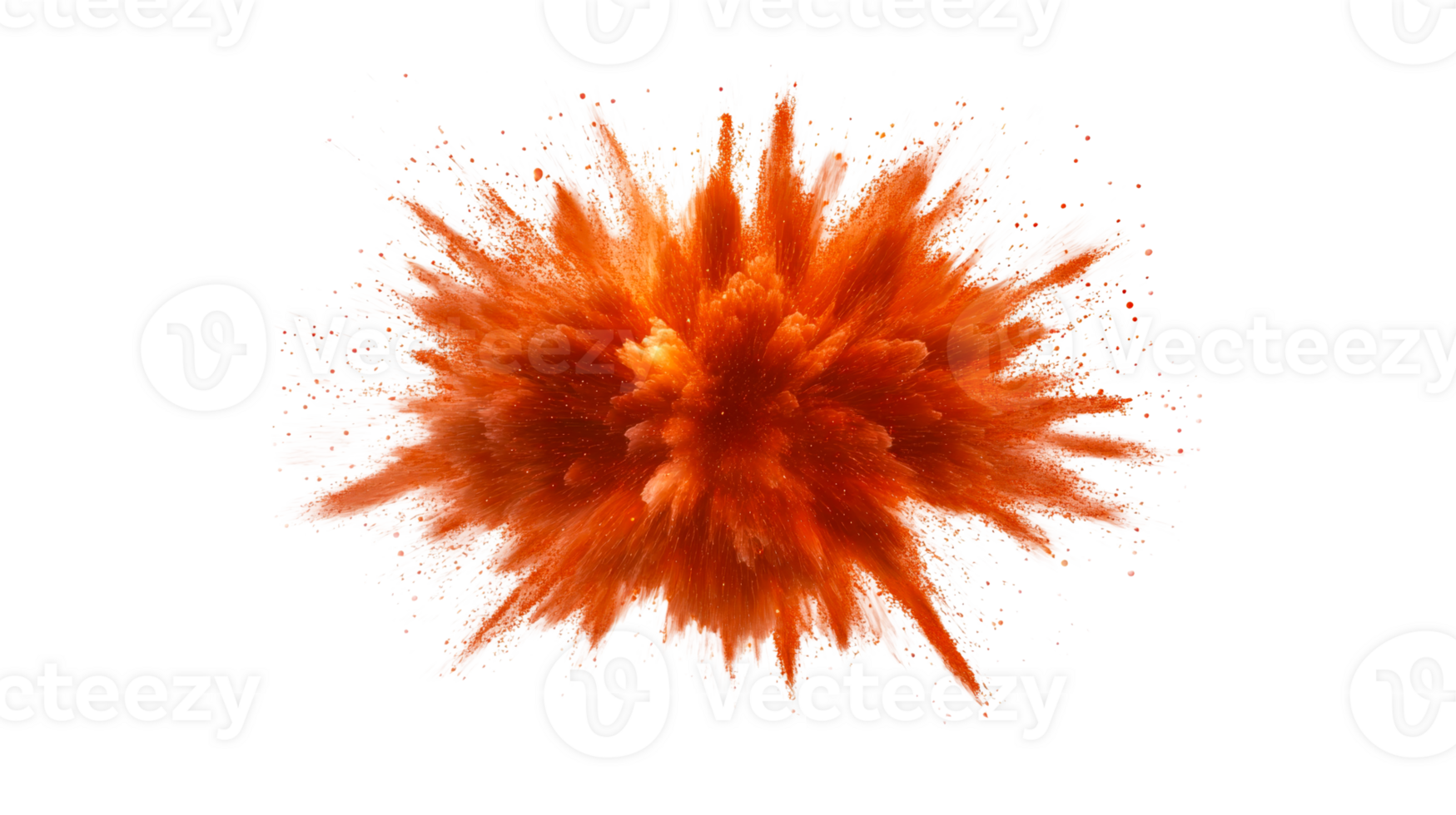 Orange explosion on black background, bursting, cut out transparent png