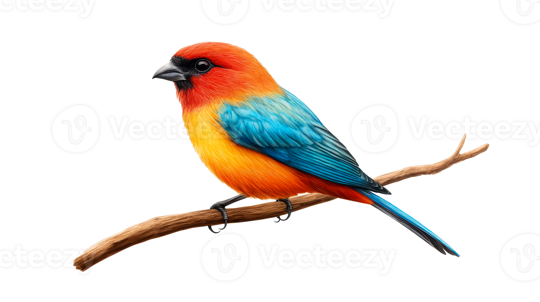 Colorful bird perched on a branch illustration, cut out transparent png