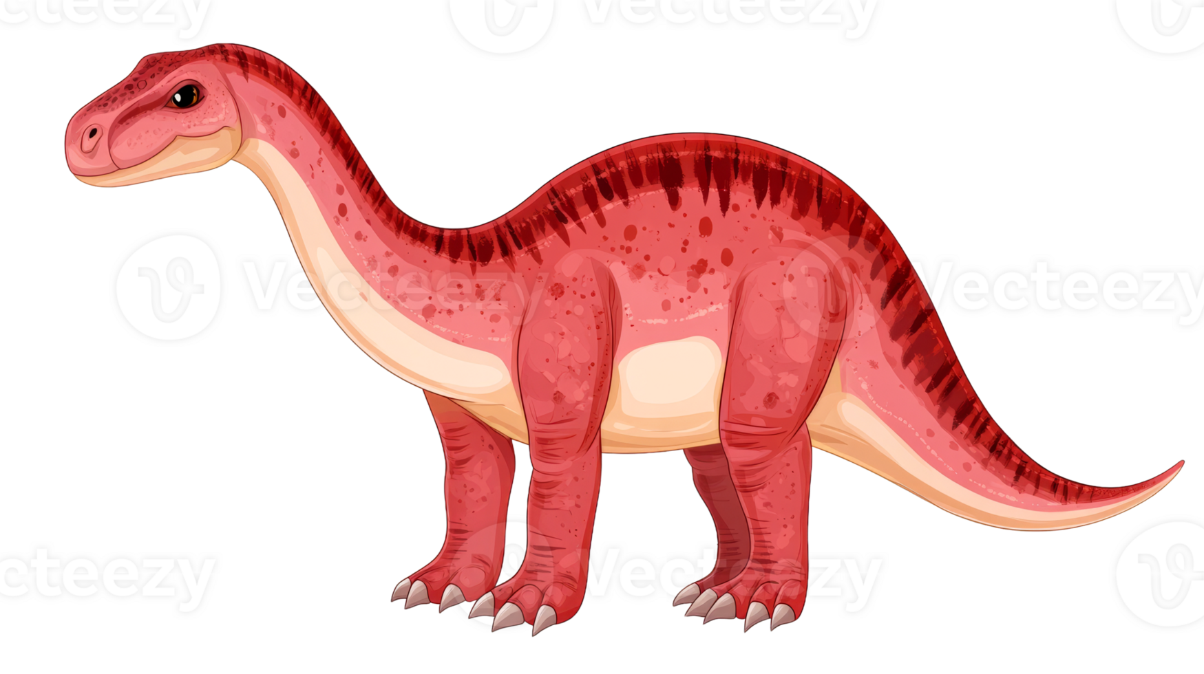 Detailed illustration of a pink dinosaur with long neck, cut out transparent png