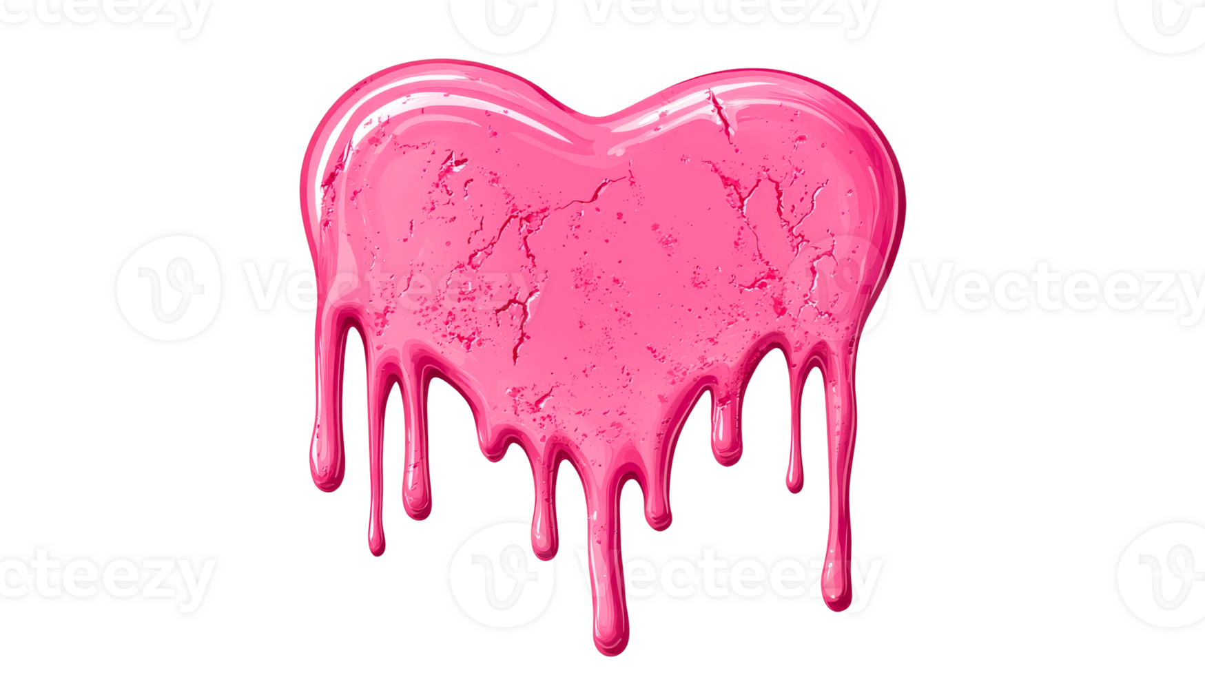 Dripping pink heart with cracks and shine, cut out transparent png