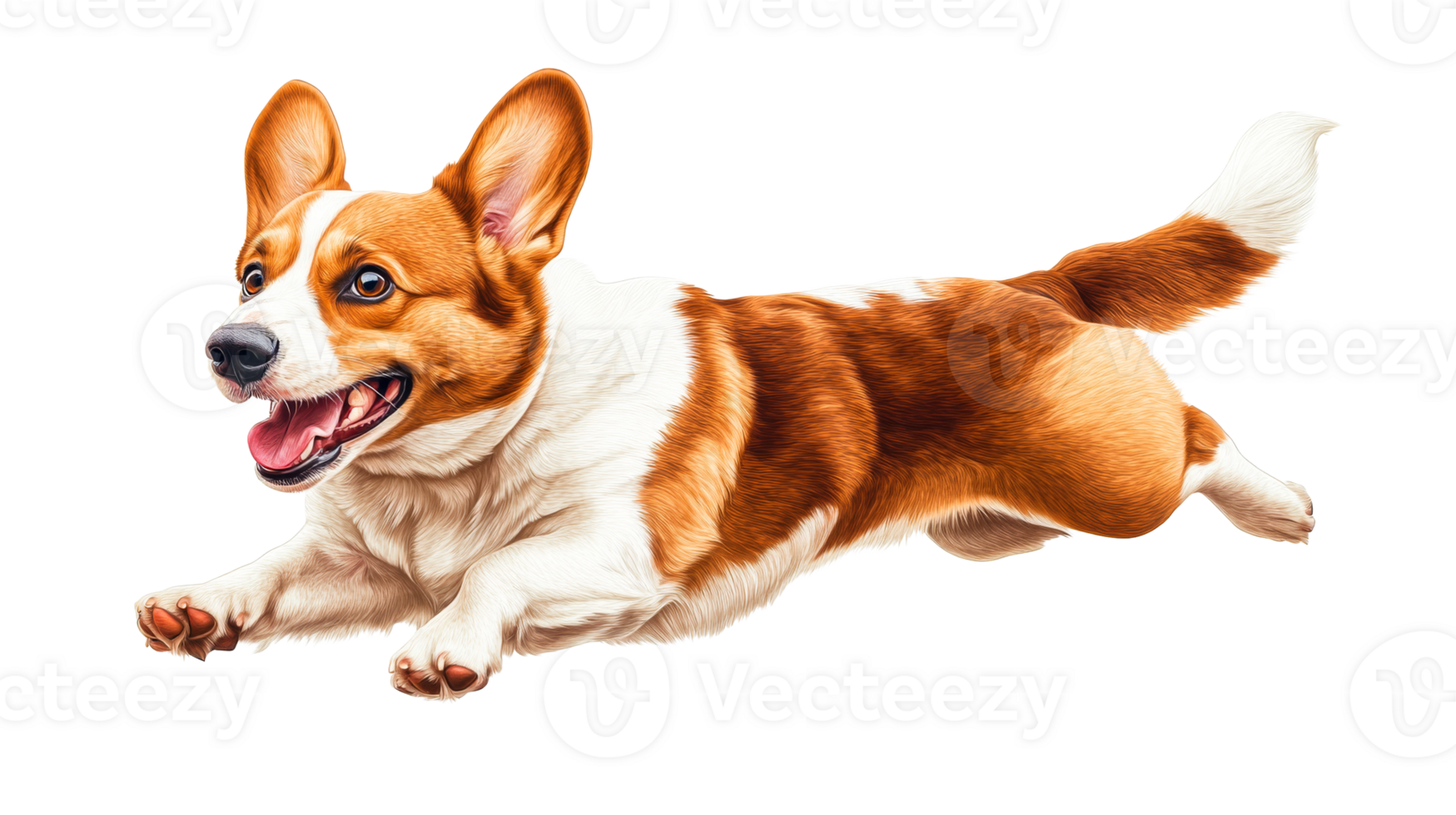 Leaping Pembroke Corgi with a Happy Expression, cut out transparent png
