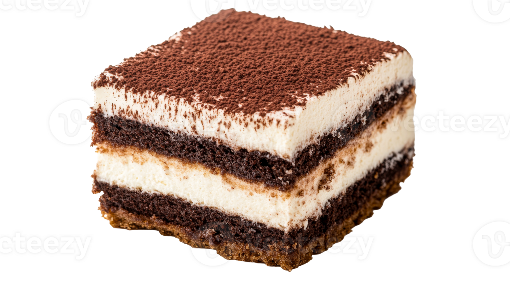 Tiramisu dessert portion with cocoa powder, delicious cake, cut out transparent png
