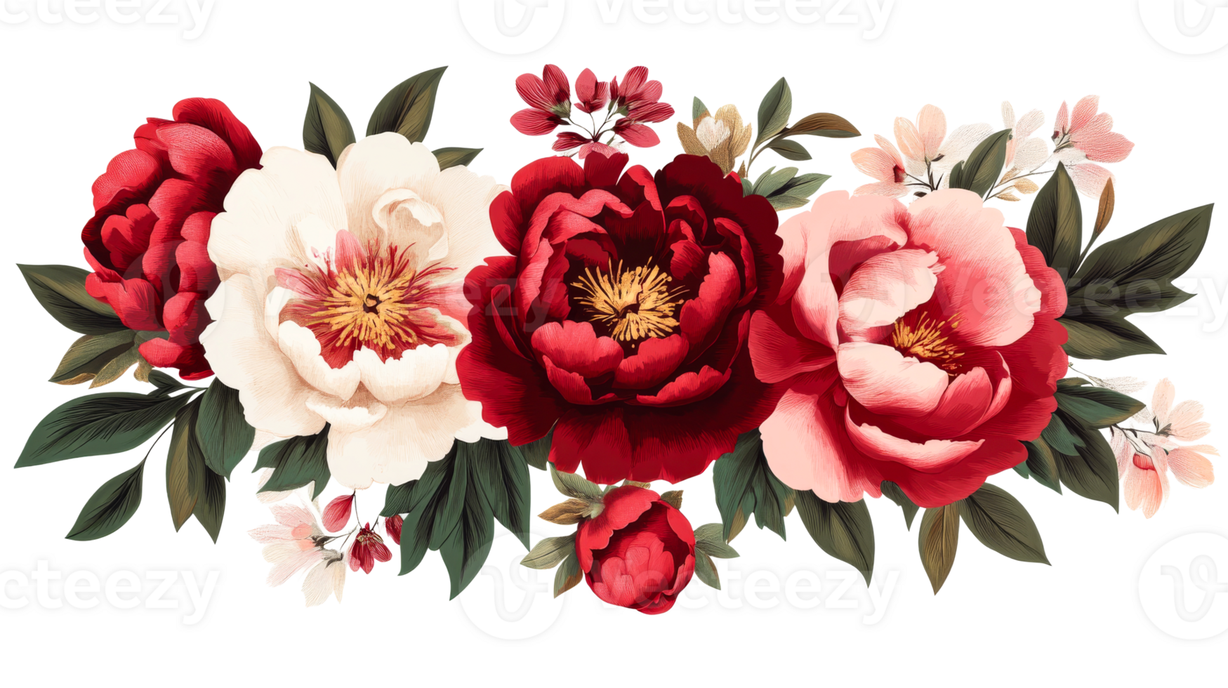Peony blossom arrangement, elegant floral design element, cut out transparent png