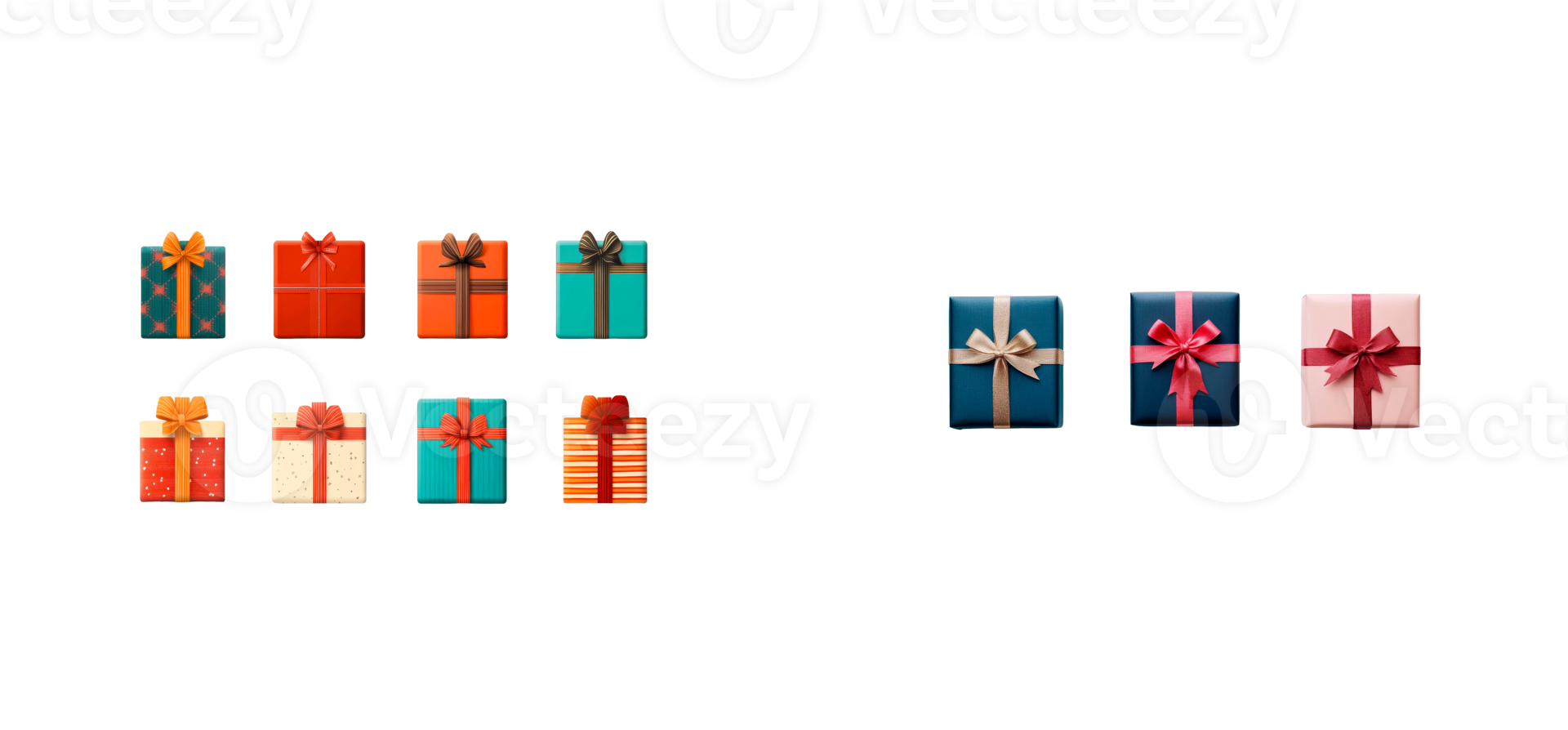 Assorted gift boxes wrapped with bows, isolated , cut out transparent png