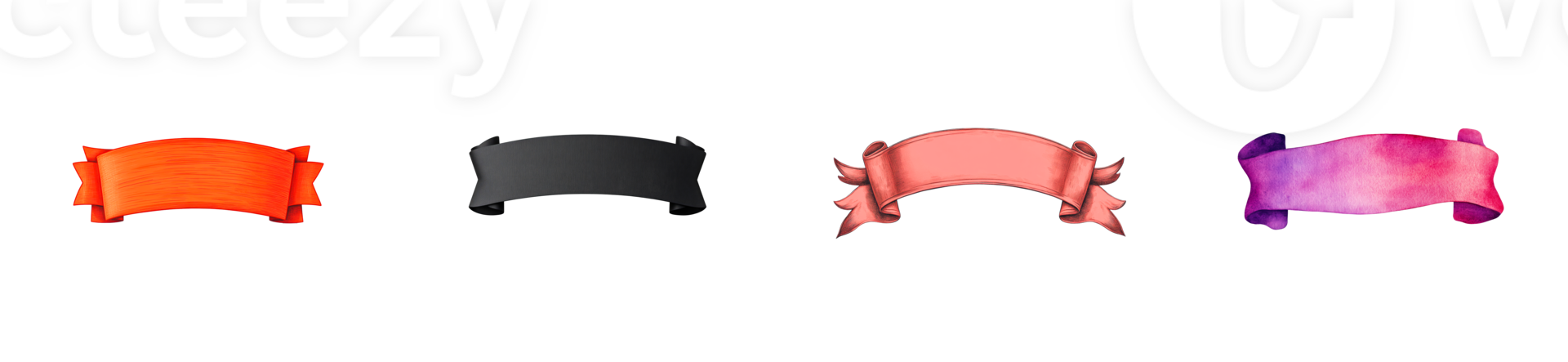 Set of colorful banners in various colors and forms, cut out transparent png