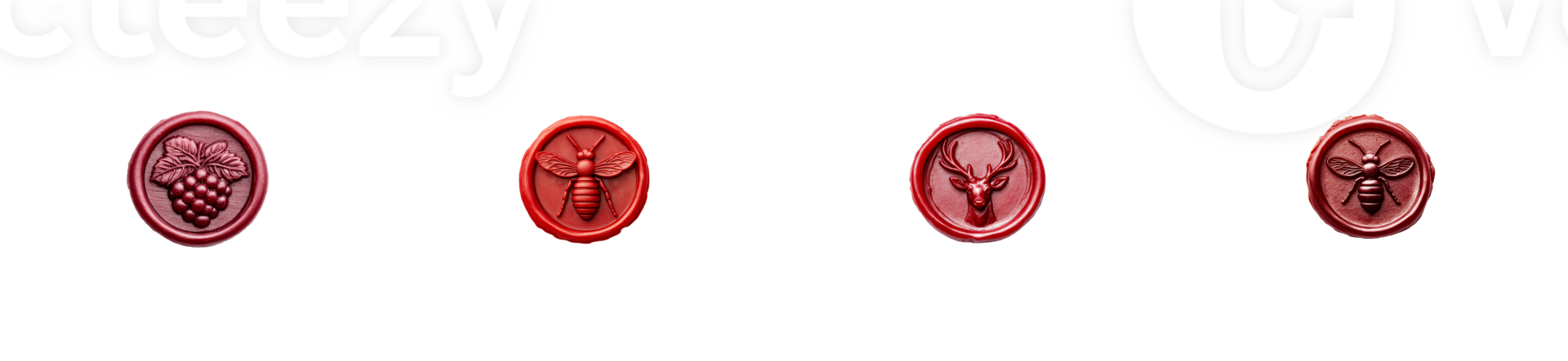 Wax seal set with grapes, deer, bee, isolated transparent png