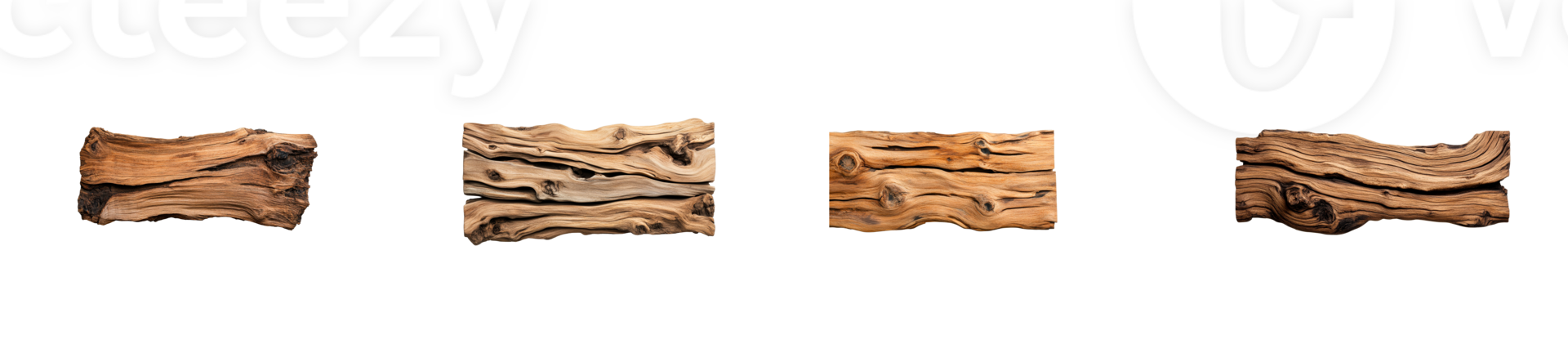 Diverse wooden elements showcase unique wood grain patterns, cut out transparent png