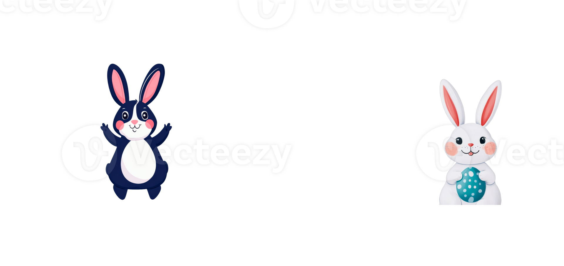 Bunnies on a black background for Easter designs, cut out transparent png