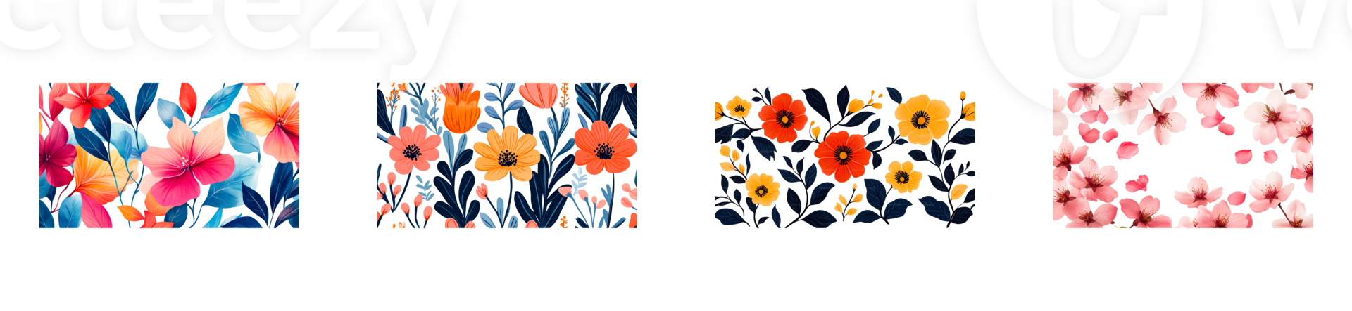 Set of different flowers background pattern, cut out transparent png