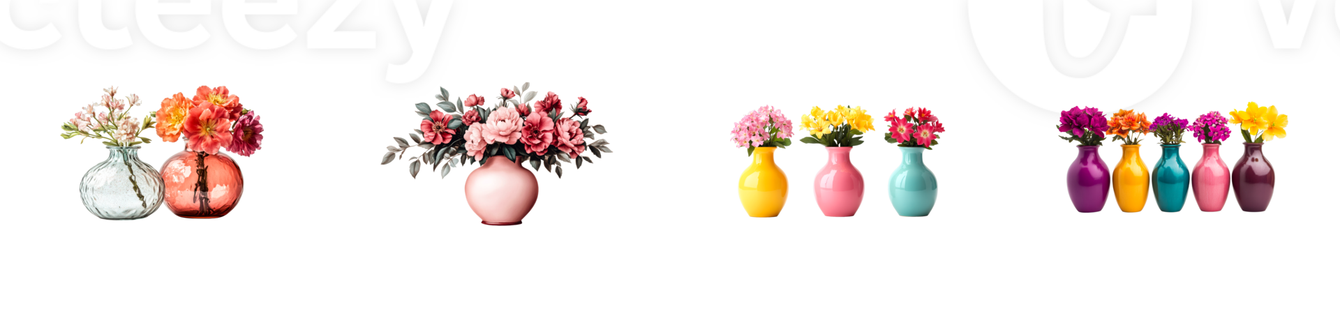 Vase arrangements with pink, orange and yellow flowers , cut out transparent png