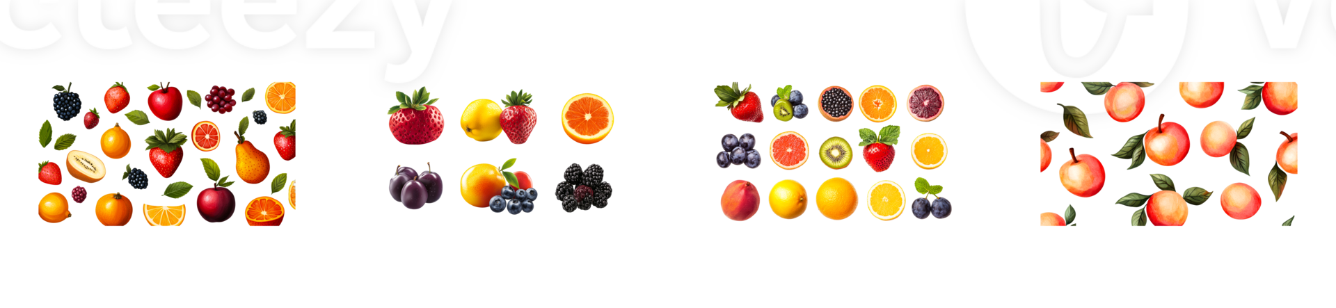 Assorted fruits, different colors and shape arrangements, cut out transparent png