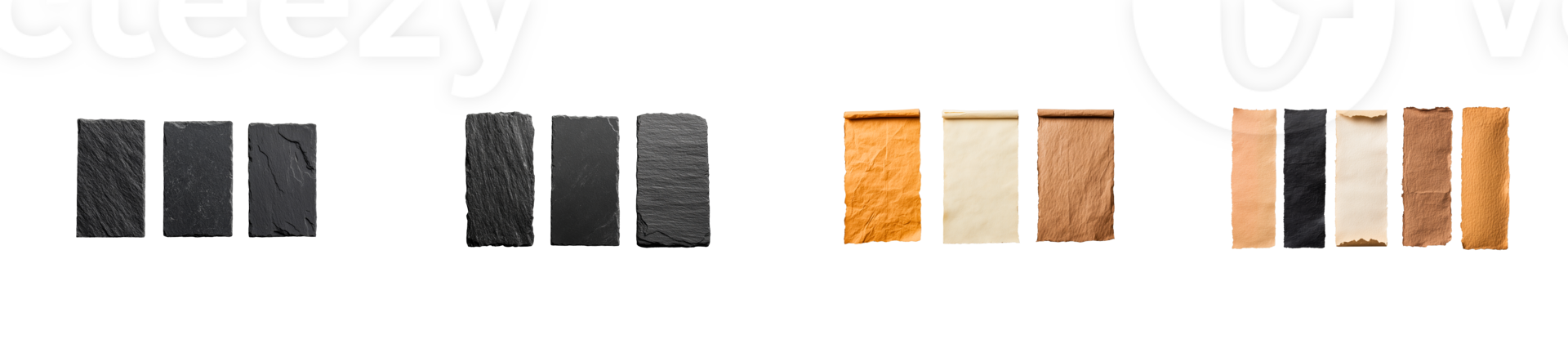 Rustic Stone and Paper Panels on Black Background, cut out transparent png