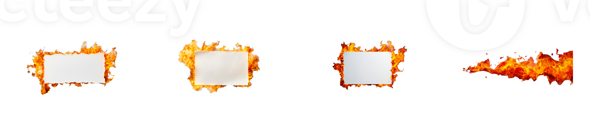 Burning frames with fire flame effect, cut out transparent png