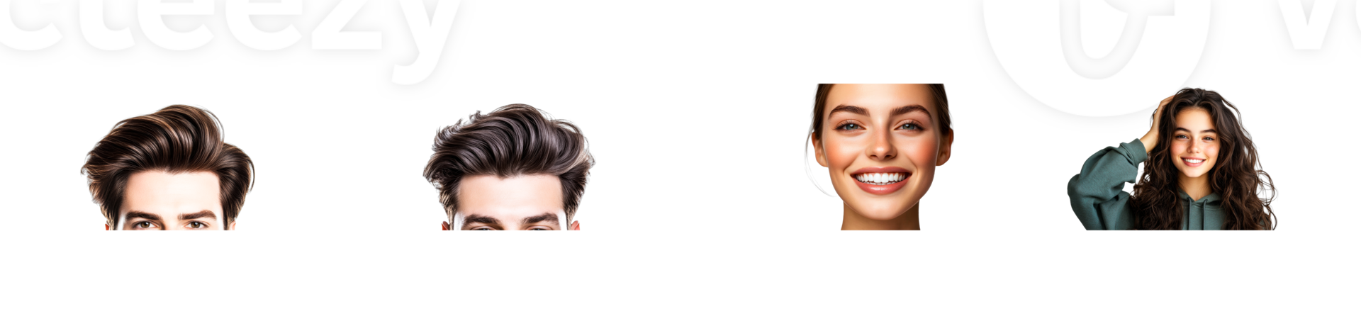 Set of cropped faces, smile, hair styles, cut out transparent png