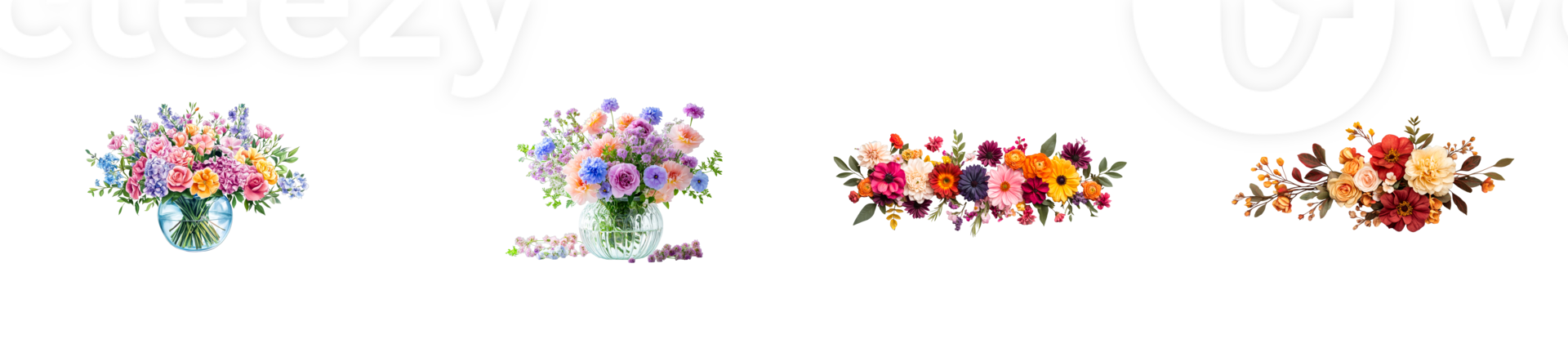Colorful Floral Arrangements in Vases and Wreaths, cut out transparent png