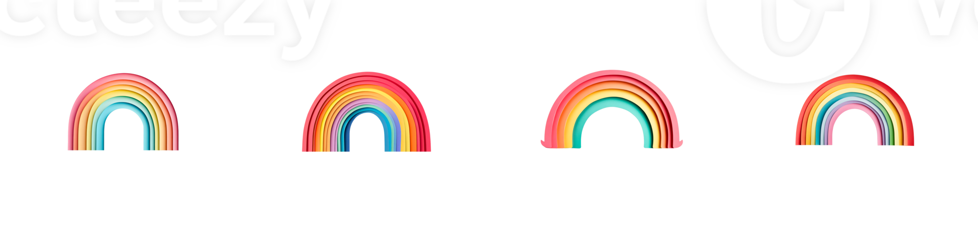 Colorful paper rainbows, layered design elements, creative art, cut out transparent png
