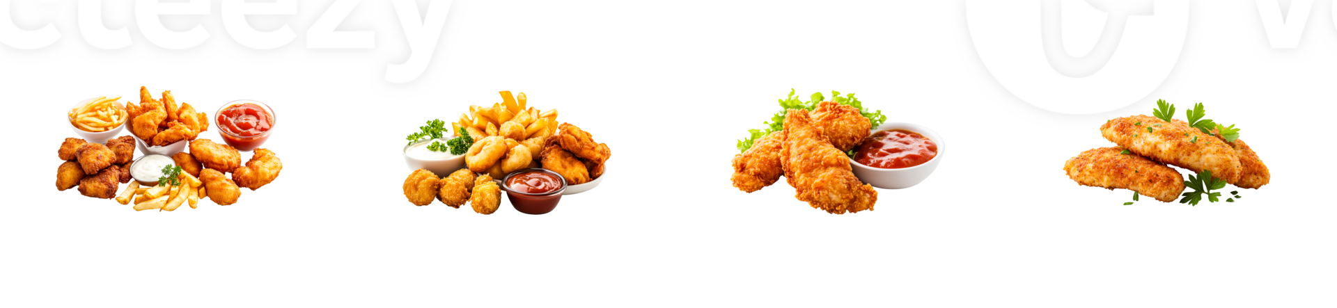 Assorted fried fast food dishes, appetizers and sauce , cut out transparent png