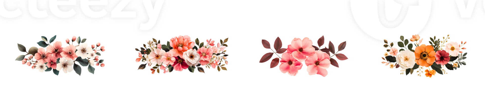 Floral clusters with pink and orange blossoms, cut out transparent png