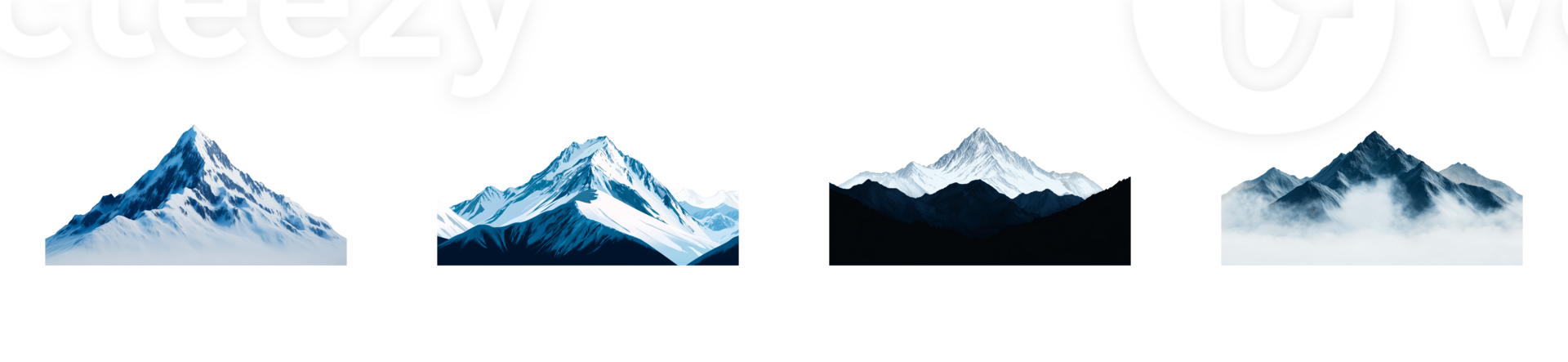 Four Snowy Mountain Peaks on a Black Background , cut out transparent png