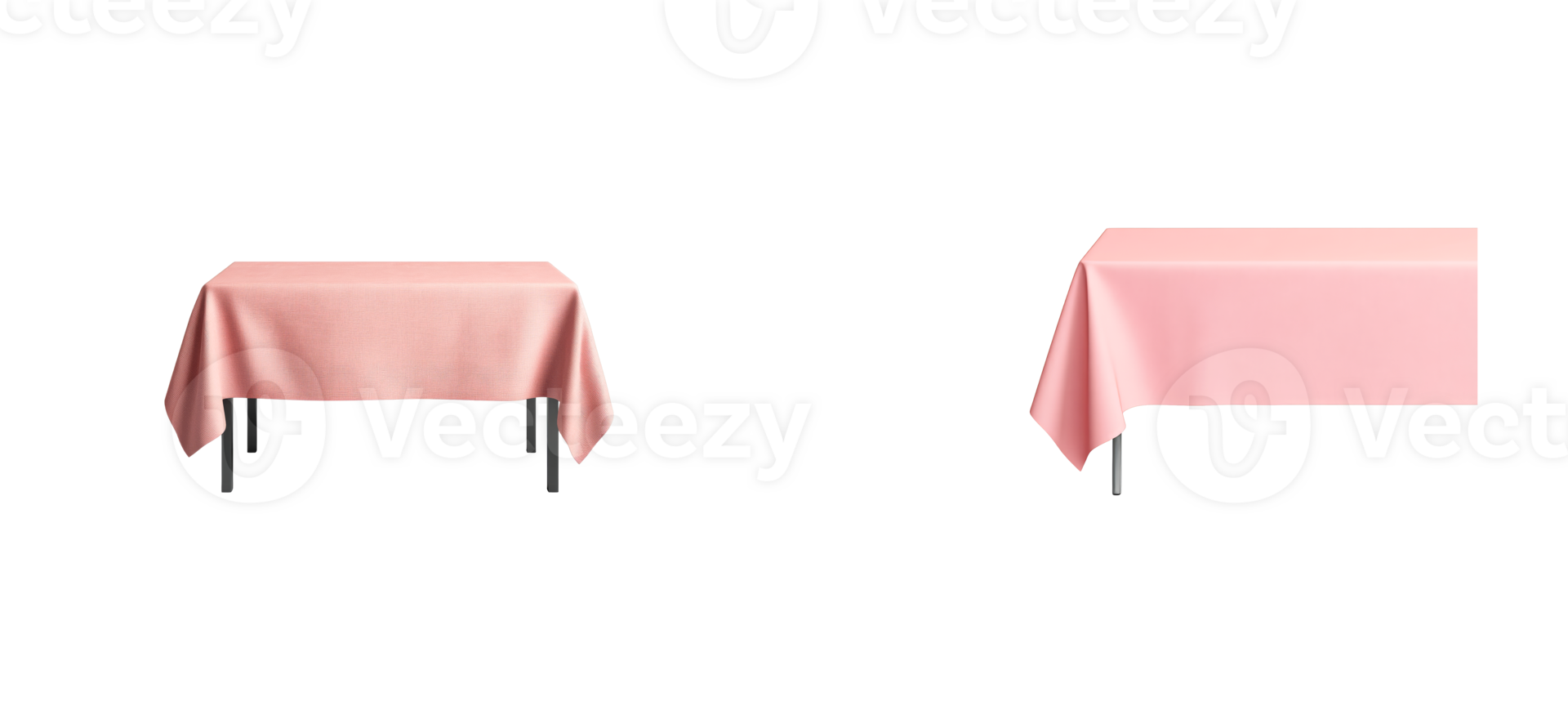 Two tables with pink tablecloths in different styles, cut out transparent png