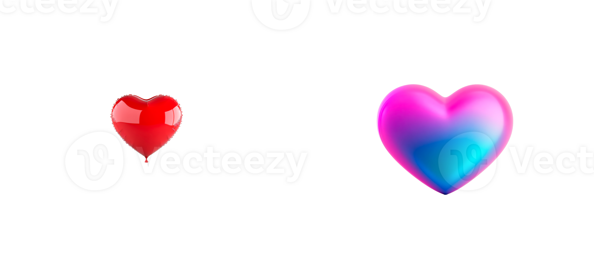 Red heart balloon, colorful heart decor on black background, cut out transparent png