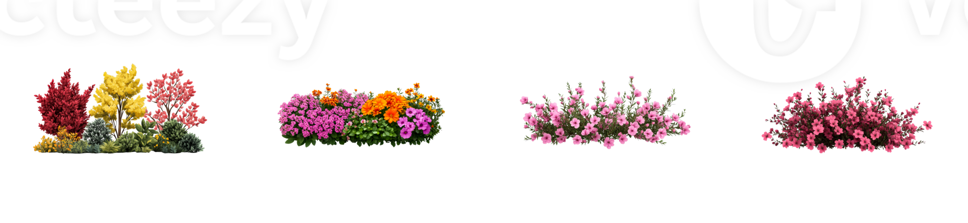 Diverse Floral Beds in Vivid Colors, Cut Out Transparent png