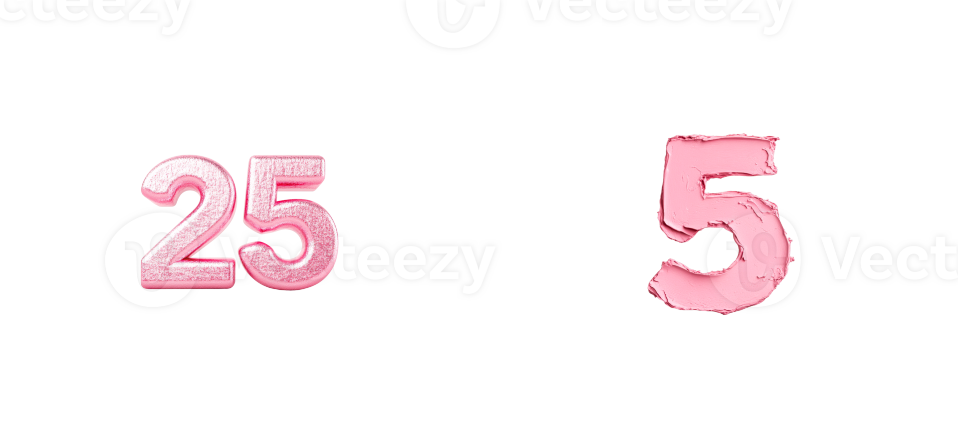 Pink numeral illustration of figures 25 and 5 on black background, cut out transparent png
