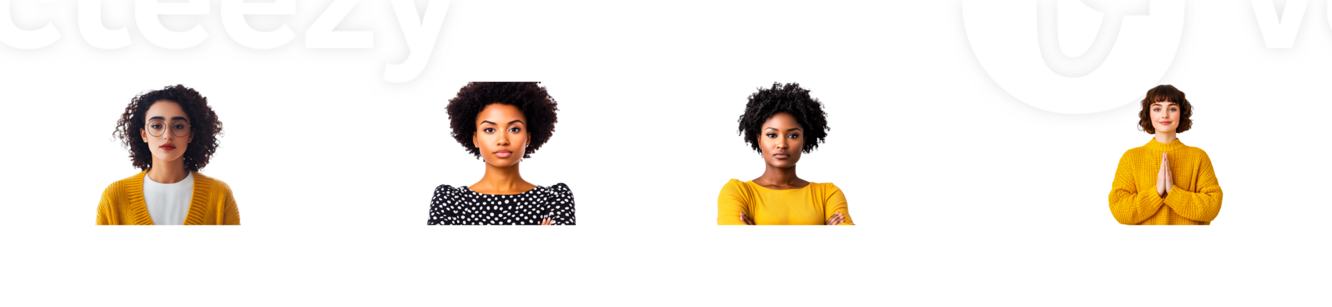 Diverse women portrait collection on black background, cut out transparent png