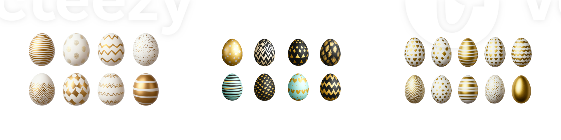 Assorted Easter egg designs for holiday themes, cut out transparent png