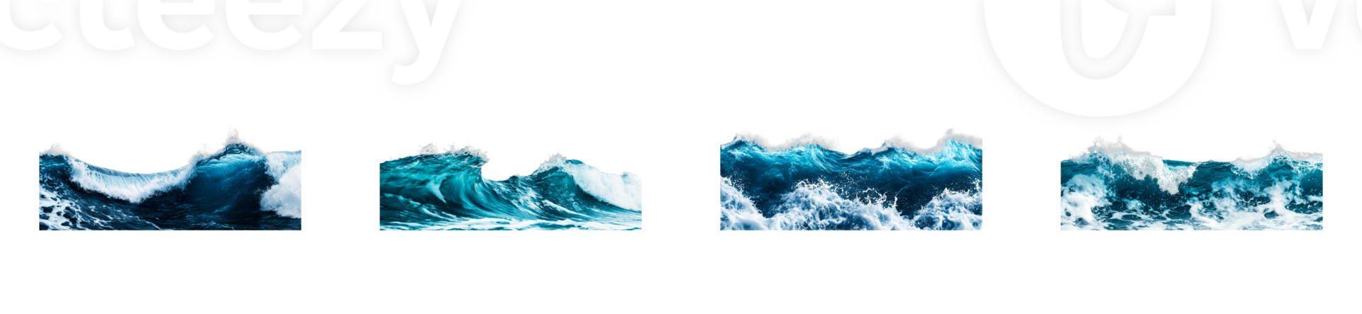 Foamy, ocean waves crashing, surging in a row on black background, cut out transparent png