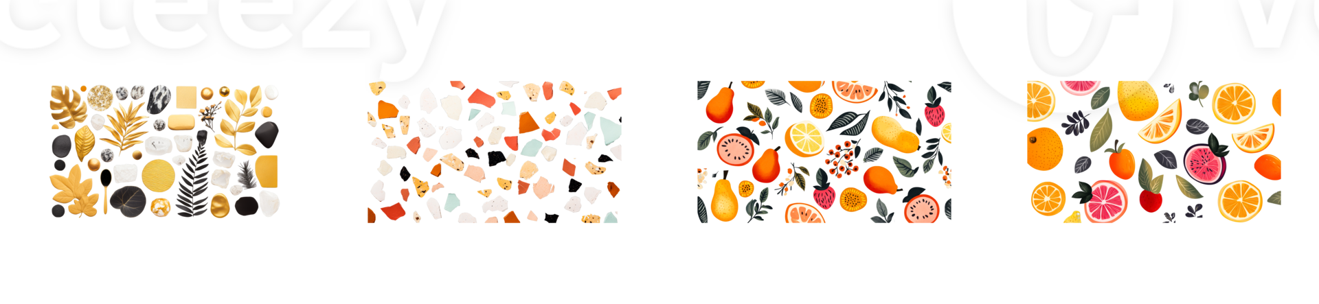 Assorted decorative pattern elements on a black background, cut out transparent png