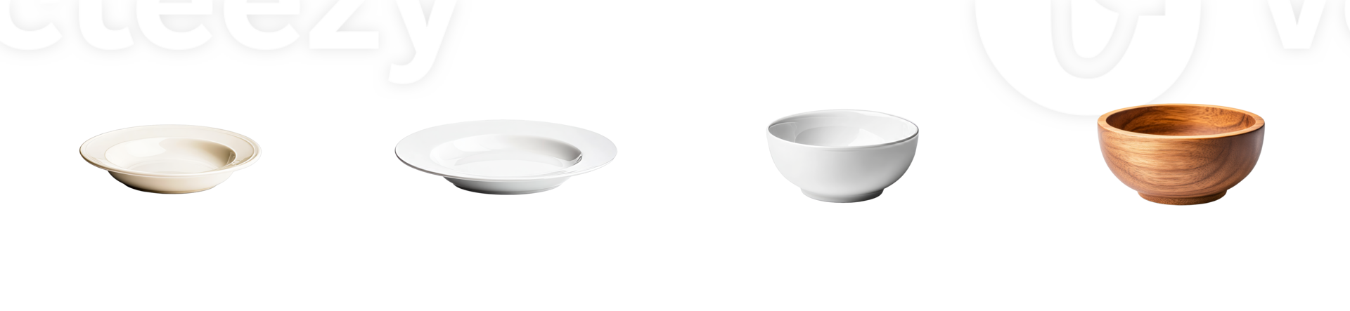 Collection of Empty Tableware on Black Background, cut out transparent png