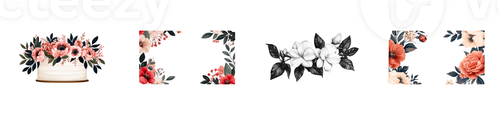 Floral Designs on Cakes and Frames, Artistic Presentation, cut out transparent png