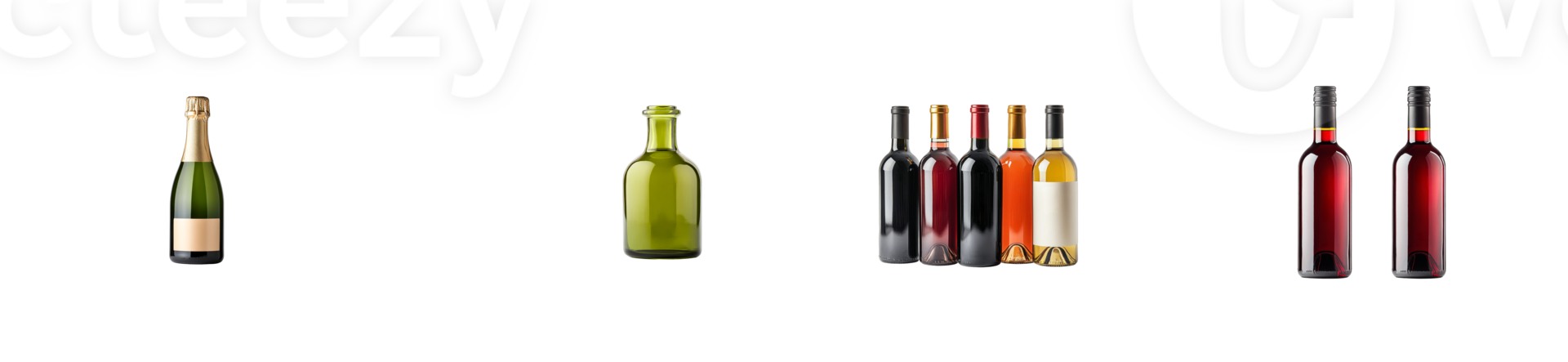 Various wine bottle assortment, still life beverage photography, cut out transparent png