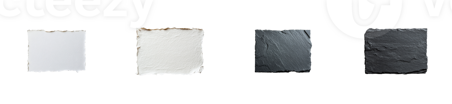 Four texture rectangles background, rough edges, different materials, cut out transparent png