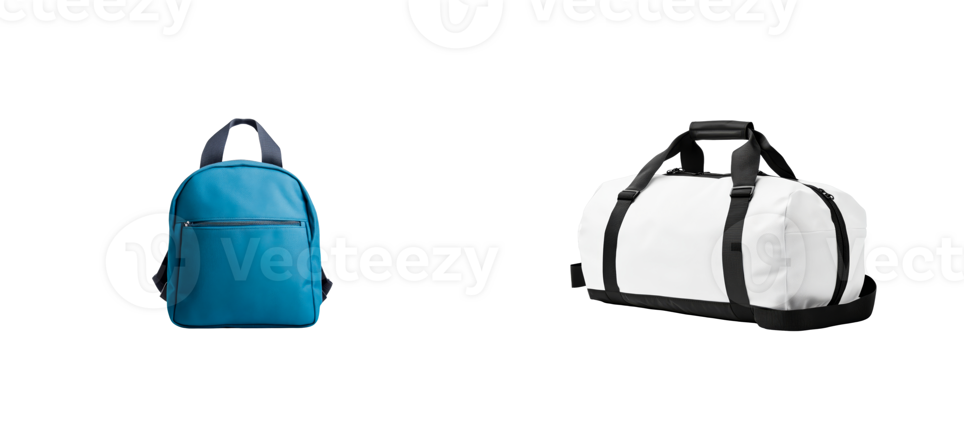 Bag on black background, backpack and sports bag, cut out transparent png