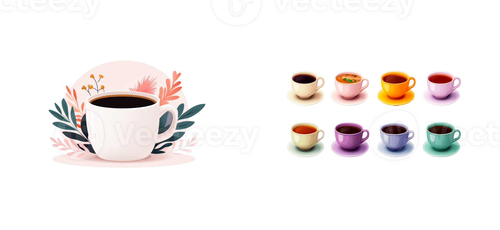 Assorted cups of different drinks illustration , cut out transparent png