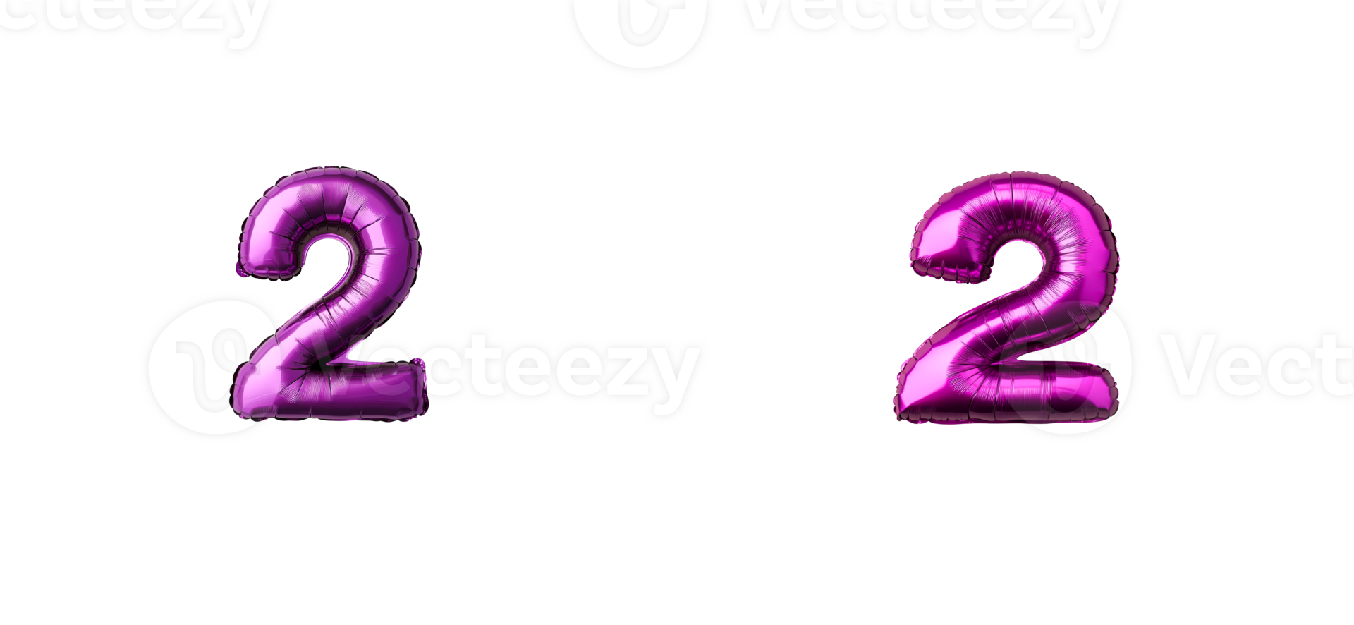 Shiny purple balloon number two, isolated on black background, cut out transparent png