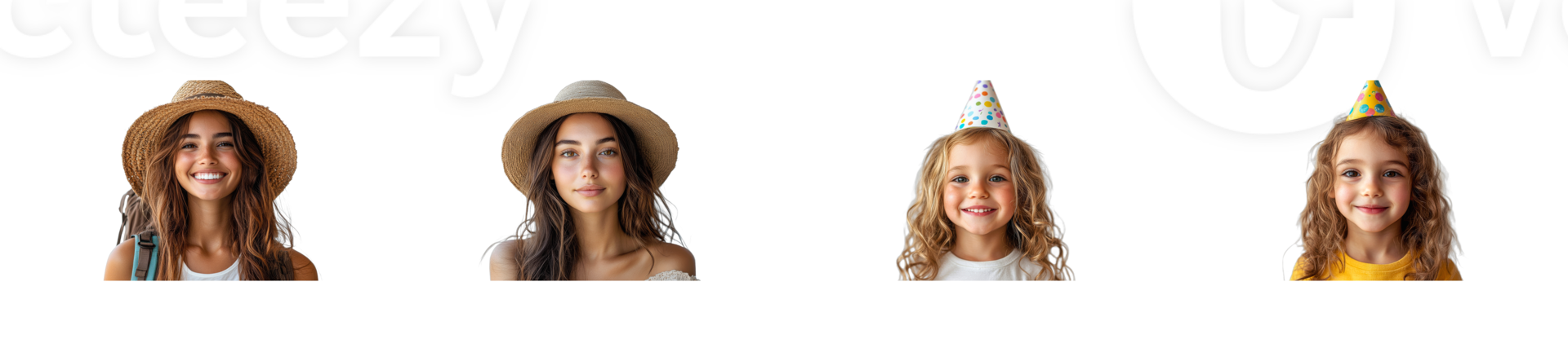Female friends, girls celebrating birthday with hats, cut out transparent png