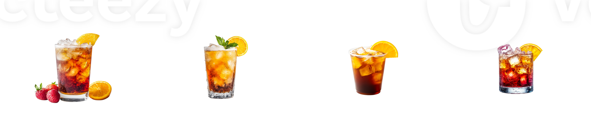 Refreshing iced beverages with fruits and garnishes for hot days png