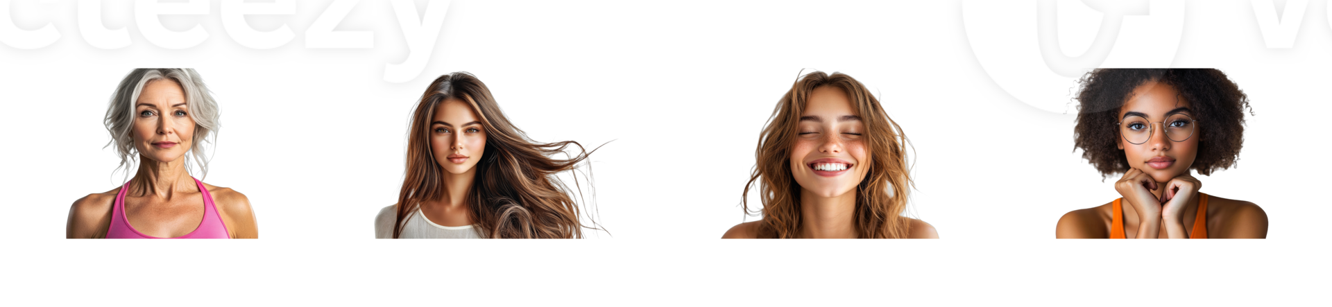 Diverse women portrait smiling posing on dark background, cut out transparent png