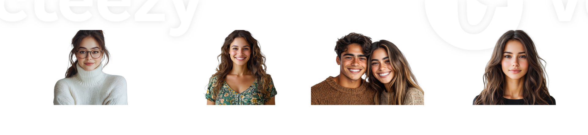 Group of young attractive women, couple portrait, studio shot, cut out transparent png