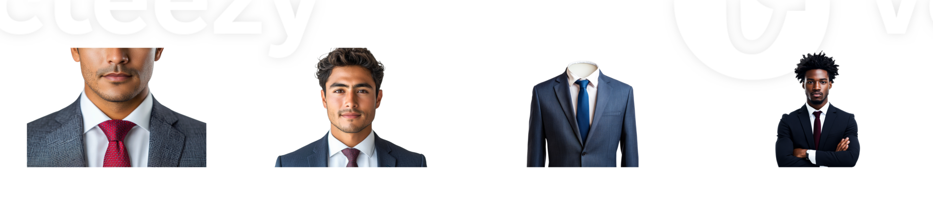 Business attire showcased with diverse male models posing confidently png
