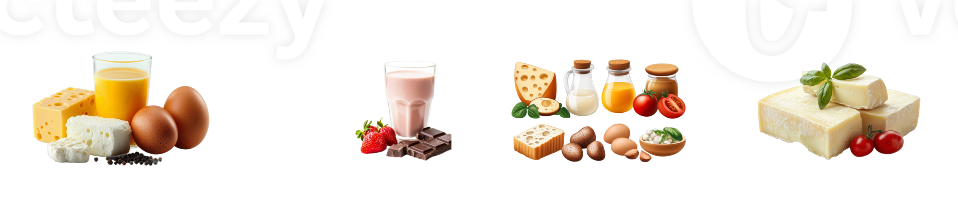 Delicious dairy and egg products on transparent background png