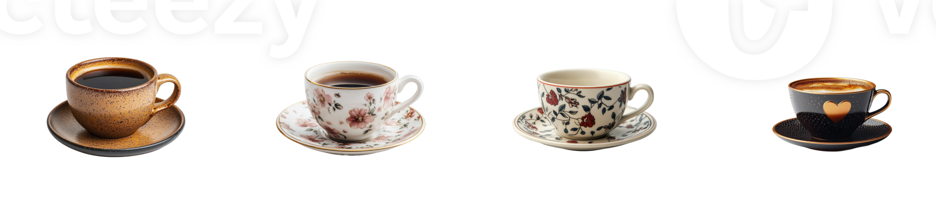 Unique coffee cups displayed on a transparent background png
