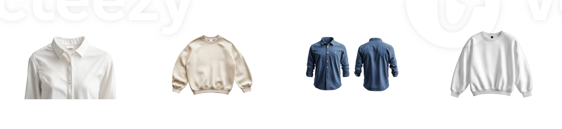 Stylish casual wear collection featuring various tops in neutral tones png