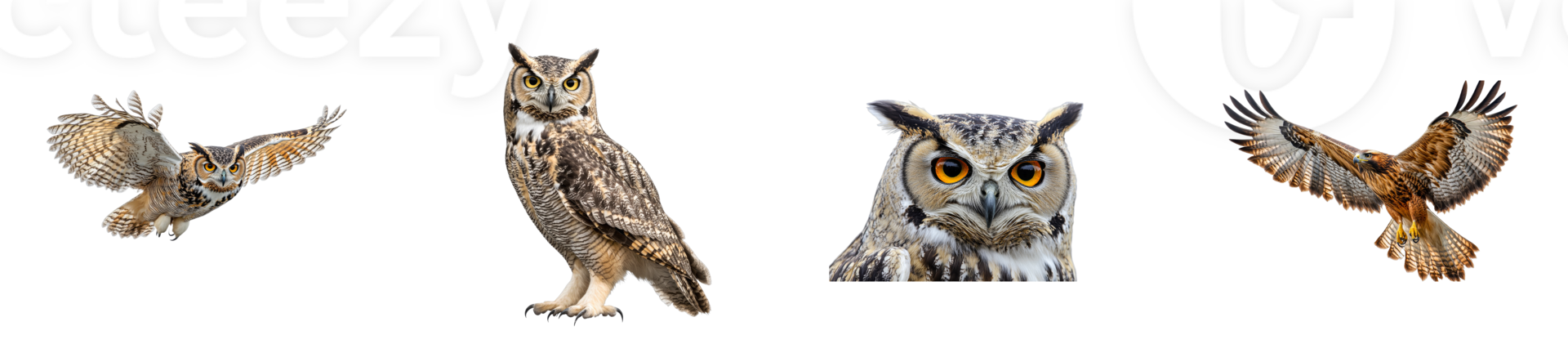 Majestic owls and hawks displaying their stunning features png