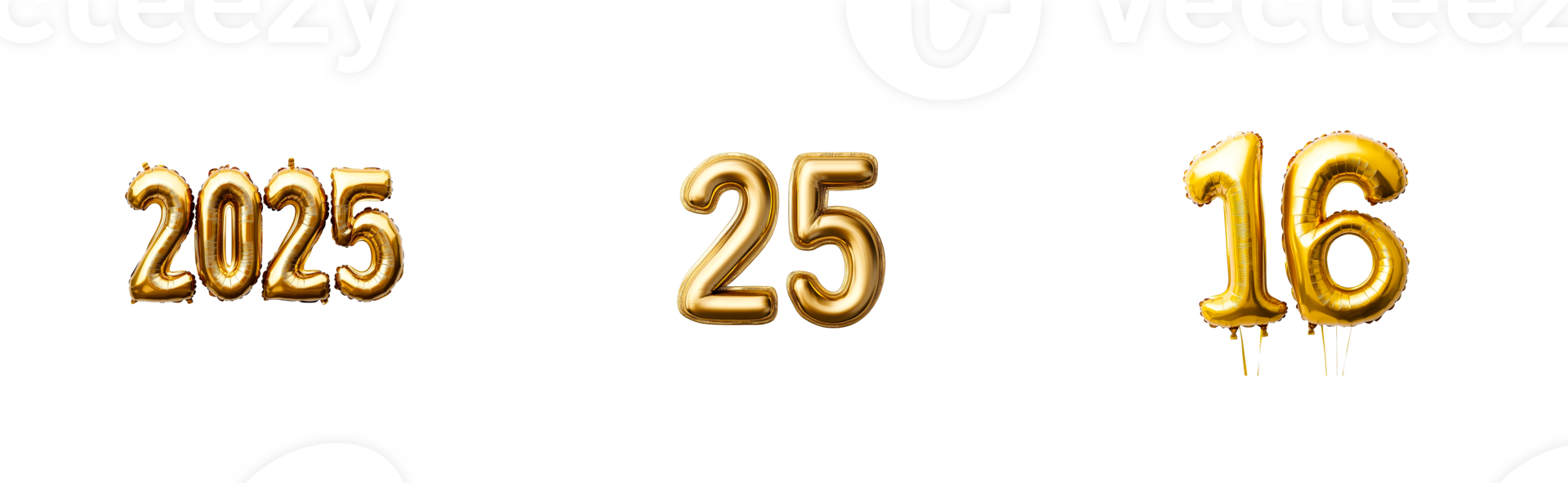 Golden number balloons on a transparent background png