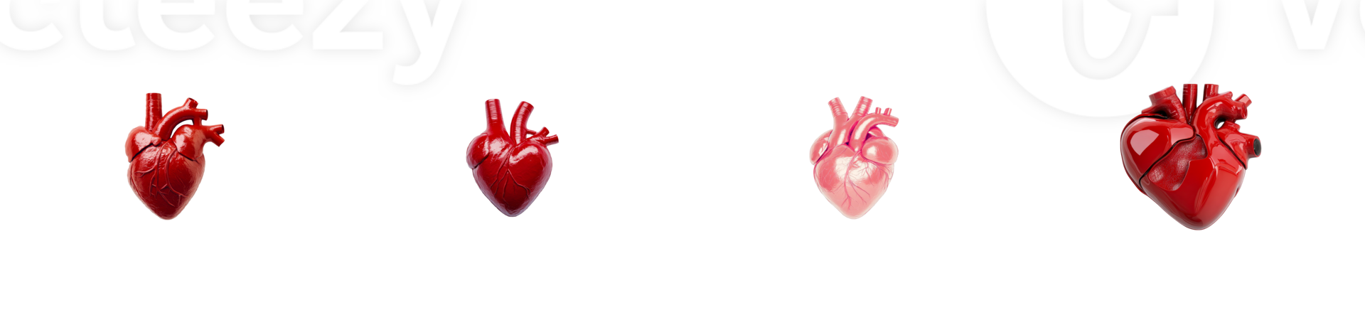 Red heart models with varying transparency on a transparent background png
