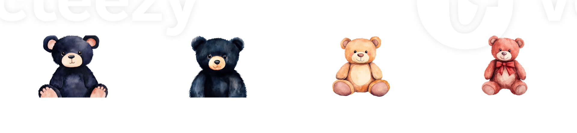Colorful teddy bears on a transparent background png